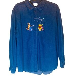 Disney Store Winnie The Pooh Shooting Star Long Sleeve Denim Button Down Shirt